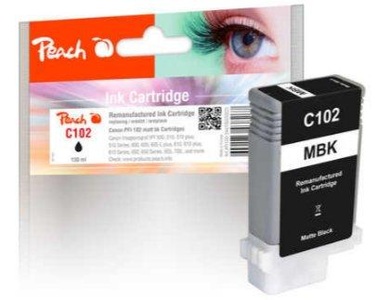 Peach, Peach XL-Tintenpatrone matte schwarz kompatibel zu Canon PFI-102MBK, Peach C102 MBK XL-Druckerpatrone matte bk ersetzt Canon PFI-102MBK, 0894B001, 29952626 für z.B. Canon Imageprograf IPF 500, Canon Imageprograf IPF 510