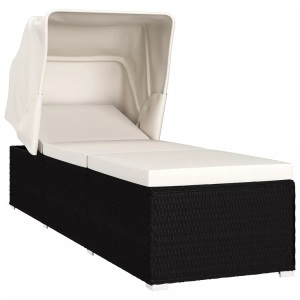 Diverse Hardware, Sonnenliege mit Sonnenschutz und Auflagen Poly Rattan Cremeweiss, VidaXL - Sonnenliege poly-rattan, One Size, Beige