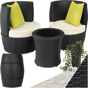TecTake, Rattan Sitzgruppe Nizza Rattan Sitzgruppe Nizza, Tectake - Aluminium Rattan Sitzgruppe Nizza 2+1+1, 4 Stück, Schwarz