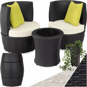 TecTake, Rattan Sitzgruppe Nizza Rattan Sitzgruppe Nizza, Tectake - Aluminium Rattan Sitzgruppe Nizza 2+1+1, 4 Stück, Schwarz