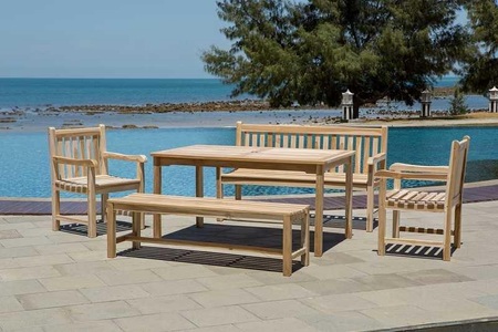 mutoni trend, Garten Sitzgruppe (5-tlg) Teakholz 150x90 natur, Garten Sitzgruppe Teakholz 150x90 natur (5-tlg)