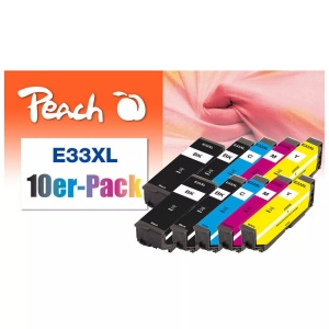 undefined, Peach Tinte Epson No 33XL Multi-10-Pack - 2x15, 8x11ml 2x bk, pbk, c, m, y, Peach E33 10 Druckerpatronen XL (2*bk, bk, c/m/y) ersetzt Epson T3357, No. 33XL, C13T33574010 für z.B. Epson Expression Premium XP -530