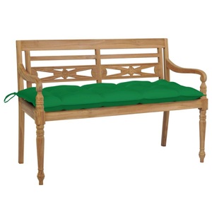 vidaXL, vidaXL Batavia-Gartenbank mit Grünem Kissen 120 cm Teak Massivholz, 