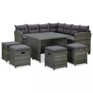 vidaXL, vidaXL 6-tlg. Garten-Lounge-Set mit Auflagen Poly Rattan Grau, vidaXL 6-tlg. Garten-Lounge-Set mit Auflagen Poly Rattan Grau