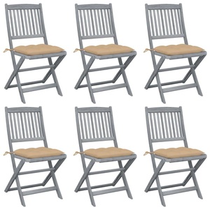 vidaXL, vidaXL Klappbare Gartenstühle 6 Stk. mit Kissen Massivholz Akazie, vidaXL Klappbare Gartenstühle 6 Stk. mit Kissen Massivholz Akazie