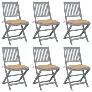 vidaXL, vidaXL Klappbare Gartenstühle 6 Stk. mit Kissen Massivholz Akazie, vidaXL Klappbare Gartenstühle 6 Stk. mit Kissen Massivholz Akazie