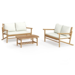 vidaXL, vidaXL 3-tlg. Garten-Lounge-Set mit Kissen Creme Bambus
