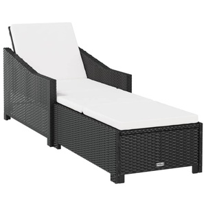 vidaXL, vidaXL Sonnenliege mit Cremeweißer Auflage Poly Rattan Schwarz, vidaXL Sonnenliege mit Cremeweißer Auflage Poly Rattan Schwarz