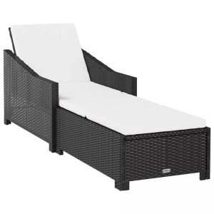 vidaXL, vidaXL Sonnenliege mit Cremeweißer Auflage Poly Rattan Schwarz, vidaXL Sonnenliege mit Cremeweißer Auflage Poly Rattan Schwarz