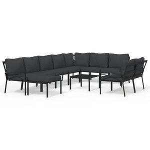 vidaXL, vidaXL 11-tlg. Garten-Lounge-Set mit Grauen Kissen Stahl, vidaXL 11-tlg. Garten-Lounge-Set mit Grauen Kissen Stahl