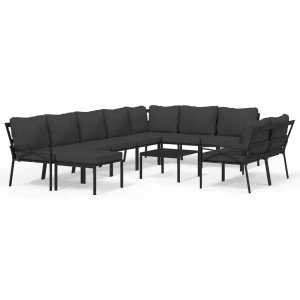 vidaXL, vidaXL 11-tlg. Garten-Lounge-Set mit Grauen Kissen Stahl, vidaXL 11-tlg. Garten-Lounge-Set mit Grauen Kissen Stahl