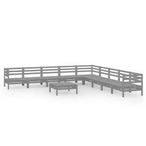 vidaXL, vidaXL 10-tlg. Garten-Lounge-Set Massivholz Kiefer Grau, vidaXL 10-tlg. Garten-Lounge-Set Massivholz Kiefer Grau