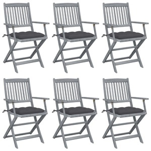vidaXL, vidaXL Klappbare Gartenstühle 6 Stk. mit Kissen Massivholz Akazie, vidaXL Klappbare Gartenstühle 6 Stk. mit Kissen Massivholz Akazie