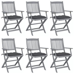 vidaXL, vidaXL Klappbare Gartenstühle 6 Stk. mit Kissen Massivholz Akazie, vidaXL Klappbare Gartenstühle 6 Stk. mit Kissen Massivholz Akazie