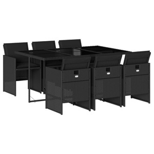 vidaXL, vidaXL 7-tlg. Garten-Essgruppe mit Kissen Schwarz Poly Rattan, vidaXL 7-tlg. Garten-Essgruppe mit Kissen Schwarz Poly Rattan