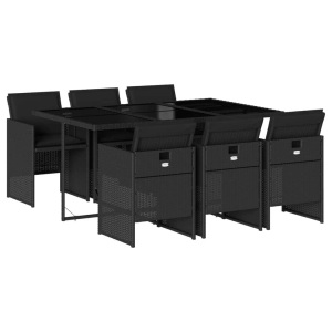 vidaXL, vidaXL 7-tlg. Garten-Essgruppe mit Kissen Schwarz Poly Rattan, vidaXL 7-tlg. Garten-Essgruppe mit Kissen Schwarz Poly Rattan