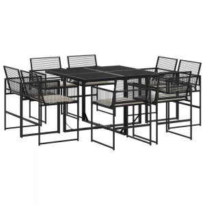 vidaXL, vidaXL 9-tlg. Garten-Essgruppe mit Kissen Schwarz Poly Rattan