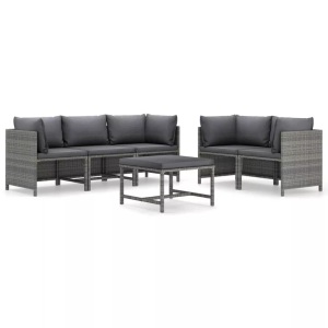 vidaXL, vidaXL 6-tlg. Garten-Lounge-Set mit Kissen Poly Rattan Grau, vidaXL 6-tlg. Garten-Lounge-Set mit Kissen Poly Rattan Grau