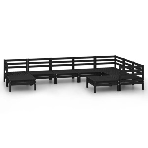 vidaXL, vidaXL 9-tlg. Garten-Lounge-Set Massivholz Kiefer Schwarz, vidaXL 9-tlg. Garten-Lounge-Set Massivholz Kiefer Schwarz