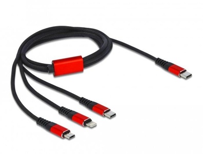 Delock, USB Ladekabel 3-in-1 USB-C > Lightning + Micro USB + USB-C, Delock USB-Ladekabel USB C - Lightning/Micro-USB B/USB C 1 m