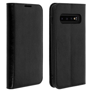 Avizar, Avizar Tragetasche für Samsung Galaxy S10 - schwarz Leder Buch Geschäftsfall, Avizar - Cover Echtleder Galaxy S10 Schwarz, Schwarz