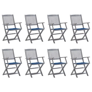 vidaXL, vidaXL Klappbare Gartenstühle 8 Stk. mit Kissen Massivholz Akazie, vidaXL Klappbare Gartenstühle 8 Stk. mit Kissen Massivholz Akazie
