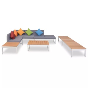 Diverse Hardware, 5-tlg. Garten-Lounge-Set mit Auflagen Aluminium und WPC