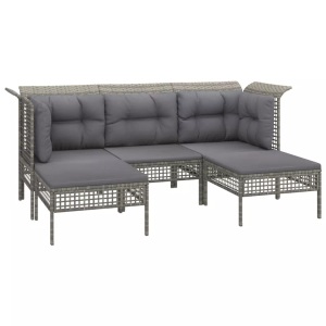 vidaXL, vidaXL 5-tlg. Garten-Lounge-Set mit Kissen Grau Poly Rattan