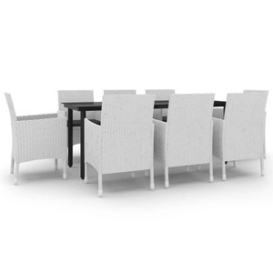 vidaXL, vidaXL 9-tlg. Garten-Essgruppe mit Auflagen Poly Rattan und Glas, 