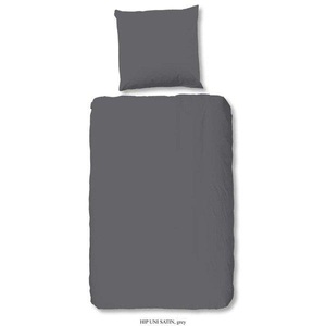 hip, HIP Bettwäsche-Set Uni 135 x 200 cm Grau, hip Bettwäsche »Hip Uni«, 100% Baumwolle, Mako-Satin, 135x200, Unifarben Weiss, Reissverschluss