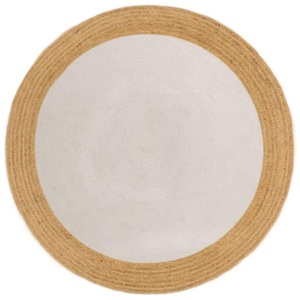vidaXL, vidaXL Teppich Geflochten Weiß & Natur 120 cm Jute & Baumwolle Rund, vidaXL Teppich Geflochten Weiß & Natur 120 cm Jute & Baumwolle Rund