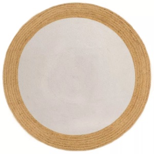 vidaXL, vidaXL Teppich Geflochten Weiß & Natur 120 cm Jute & Baumwolle Rund, vidaXL Teppich Geflochten Weiß & Natur 120 cm Jute & Baumwolle Rund