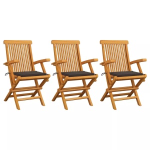 vidaXL, vidaXL Gartenstühle mit Taupe Kissen 3 Stk. Massivholz Teak, vidaXL Gartenstühle mit Taupe Kissen 3 Stk. Massivholz Teak