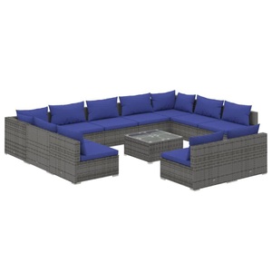 vidaXL, vidaXL 12-tlg. Garten-Lounge-Set mit Kissen Grau Poly Rattan, 