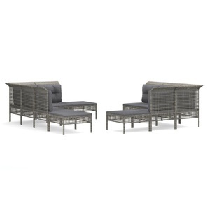vidaXL, vidaXL 11-tlg. Garten-Lounge-Set mit Kissen Grau Poly Rattan, 