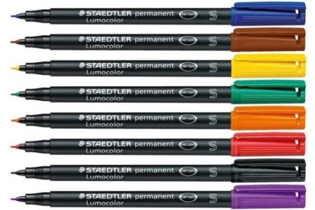 Staedtler, Staedtler Folienstift Blau, Braun, Gelb, Grün, Orange, Rot, Schwarz, Violett 313 WP8, Staedtler Lumocolor, permanent, Universalstift, S, 0,4mm, 313 WP8, (8-farbig assortiert)