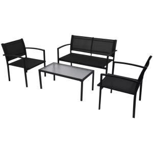 Diverse Hardware, 4-tlg. Garten-Lounge-Set Textilene Schwarz, vidaXL 4-tlg. Garten-Lounge-Set Textilene Schwarz