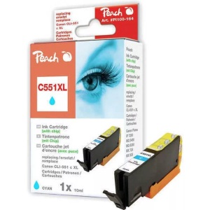 Peach, Peach XL-Tintenpatrone cyan kompatibel zu Canon CLI-551, CLI-551C XL, Peach C551 XLC Druckerpatrone XL cy ersetzt Canon CLI-551XLC, 6444B001 für z.B. Canon Pixma MX 925, Canon Pixma IP 7250, Canon Pixma IP 7200
