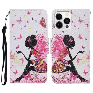 Cover-Discount, iPhone 14 Pro Max - Leder Etui Hülle Elfe, Apple - iPhone 14 Pro Max Handyhülle Motiv, Weiss Bunt