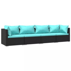 vidaXL, vidaXL 4-tlg. Garten-Lounge-Set mit Kissen Poly Rattan Schwarz, vidaXL 4-tlg. Garten-Lounge-Set mit Auflagen Poly Rattan Schwarz