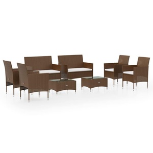 vidaXL, vidaXL 8-tlg. Garten-Lounge-Set mit Auflagen Poly Rattan Braun