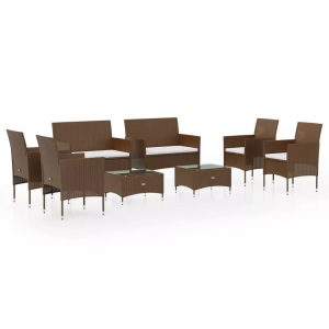 vidaXL, vidaXL 8-tlg. Garten-Lounge-Set mit Auflagen Poly Rattan Braun
