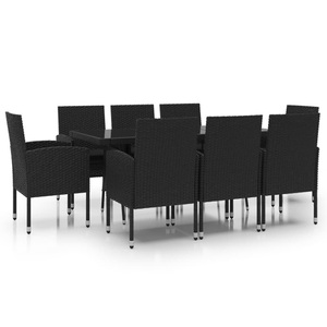 vidaXL, vidaXL 9-tlg. Garten-Essgruppe Poly Rattan Schwarz, 