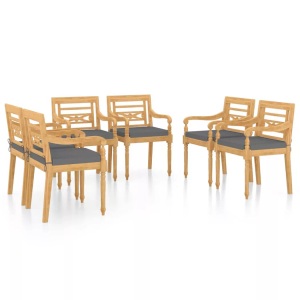 vidaXL, vidaXL Batavia-Stühle 6 Stk. mit Kissen Massivholz Teak, vidaXL Batavia-Stühle 6 Stk. mit Kissen Massivholz Teak