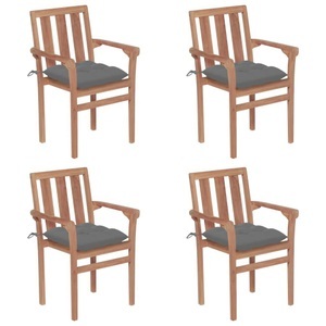 vidaXL, vidaXL Stapelbare Gartenstühle mit Kissen 4 Stk. Massivholz Teak, vidaXL Stapelbare Gartenstühle mit Kissen 4 Stk. Massivholz Teak