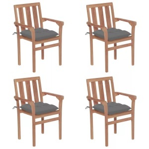 vidaXL, vidaXL Stapelbare Gartenstühle mit Kissen 4 Stk. Massivholz Teak, vidaXL Stapelbare Gartenstühle mit Kissen 4 Stk. Massivholz Teak