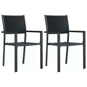 vidaXL, vidaXL Gartenstühle 2 Stk. Schwarz Kunststoff Rattan-Optik, vidaXL Gartenstühle 2 Stk. Schwarz Kunststoff Rattan-Optik