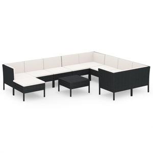 vidaXL, vidaXL 11-tlg. Garten-Lounge-Set mit Auflagen Poly Rattan Schwarz