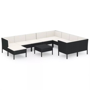 vidaXL, vidaXL 11-tlg. Garten-Lounge-Set mit Auflagen Poly Rattan Schwarz