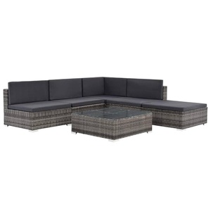 Diverse Hardware, 6-tlg. Garten-Lounge-Set mit Auflagen Poly Rattan Grau, 